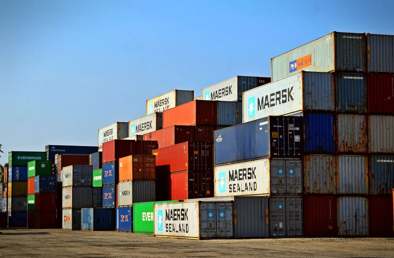Shipping containers at a freight terminal